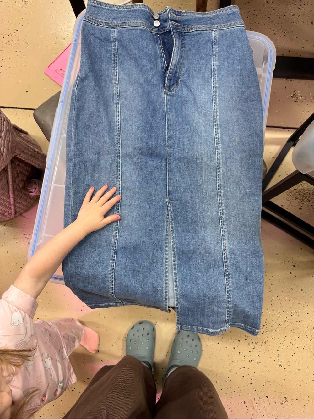 We The Free Blue Straight-Leg Denim Skirt